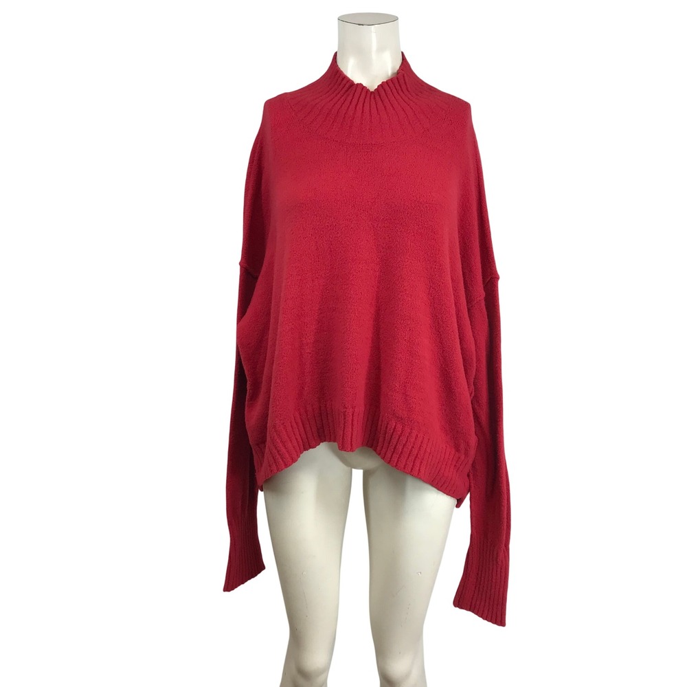 Free People Red Mock Neck‎ Oversized Slouchy Knit Sweater Large